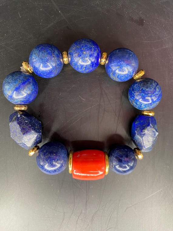 BN13S: Lapis and Peach Bmboo Bracelet