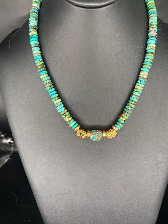 Turquoise Rondels with Gold: Authentic Turquoise Necklace