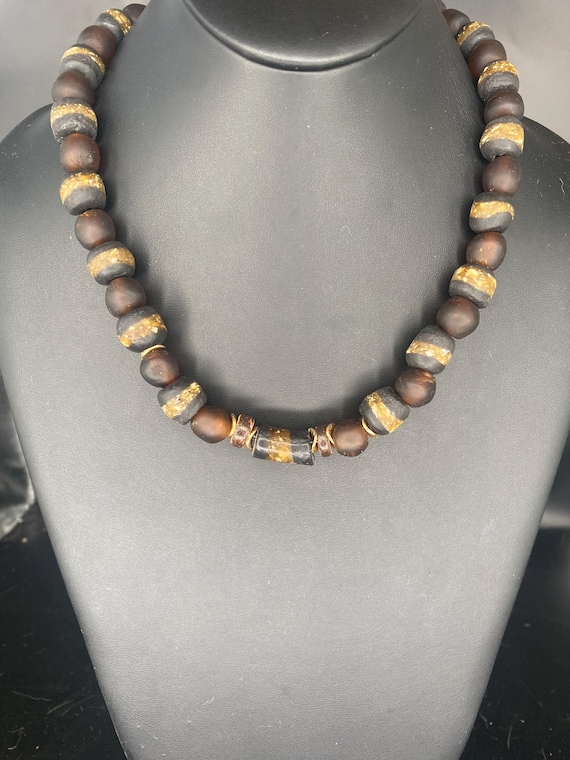 Black Brown Kente: Black Brown African Necklace