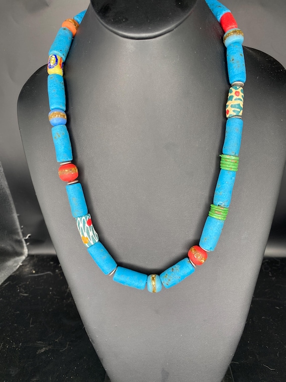 Turquoise Krobos II: African Turquoise Glass Necklace