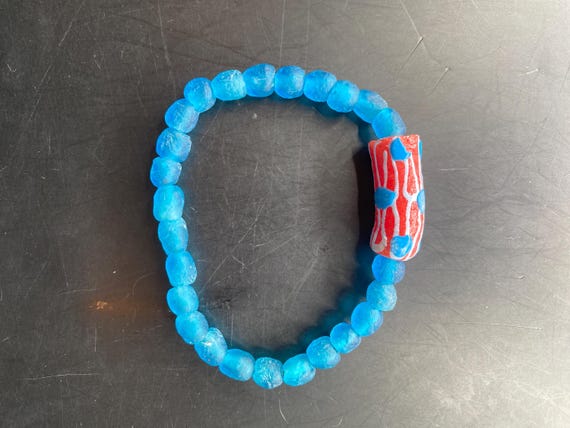 BT43S: Teal African Sea Glass bracelet