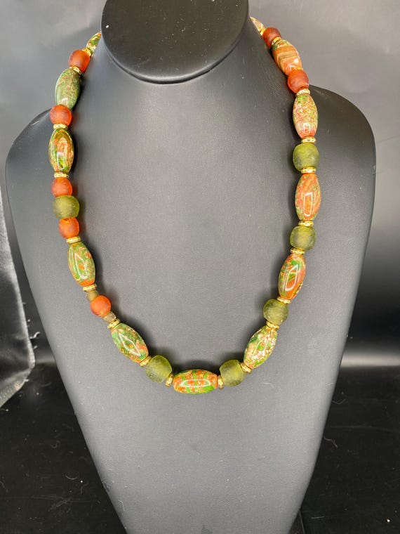 Green Rust Ceramic: Autumn Coloured Necklace