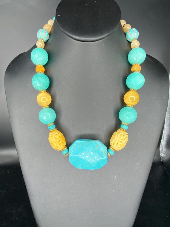 Turquoise Splendor: Turquoise and Yellow Necklace
