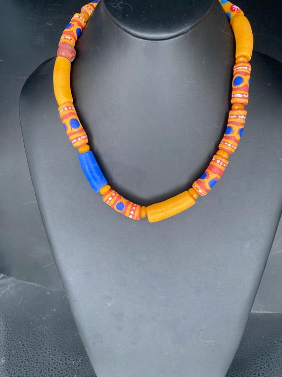 Orange/Royal Krobos Necklace