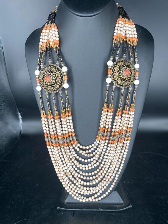 Ceremonial Multi Strand: Beige & Orange Necklace