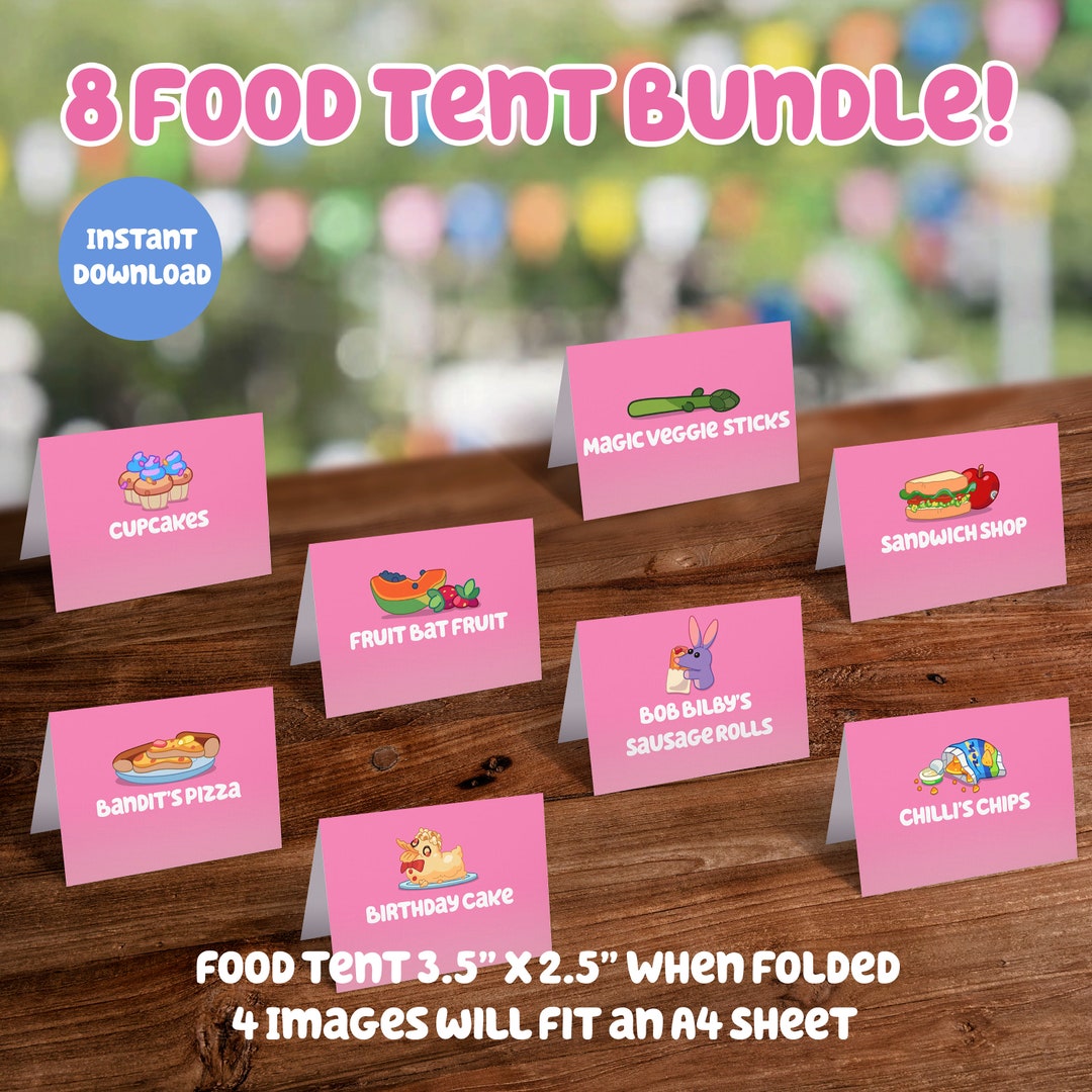 Blue Themed Food Pink Tent Cards: 8 Digital Downloads DIY Printable ...