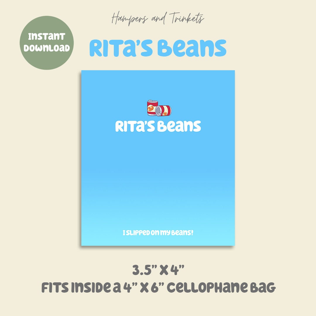 Bluey Party Favor Rita's Beans Digital Download Bluey Etsy