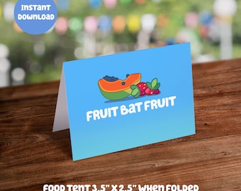 Blue Themed Food Tent Card - Fruit Bat Fruit: Digital Download - DIY Printable Party Decoration for Kids Birthday