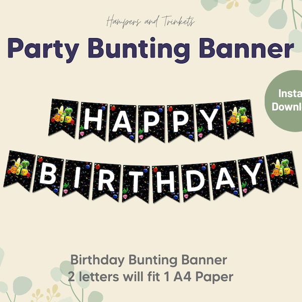 Hey Party Bunting Banner | Dancing Fruit | DIY Printable Birthday Party Decor | Kids Party Decoration | Children Birthday Party