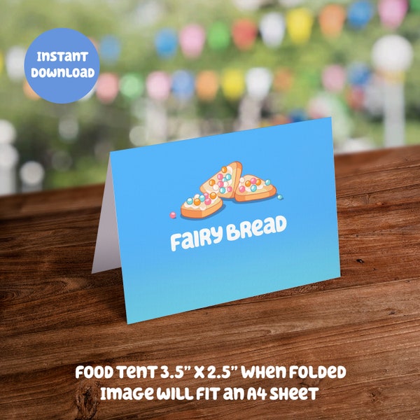 Blue Themed Food Tent Card - Fairy Bread: Digital Download - DIY Printable Party Decoration for Kids Birthday