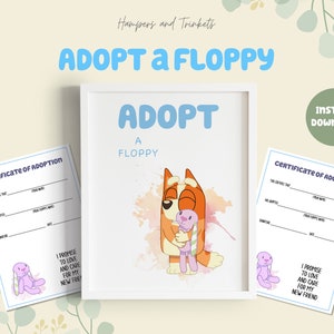 Adopt a Floppy Station Kit - Digital Downloads for Adoption Certificate & Sign - Blue Party Activity for Kids