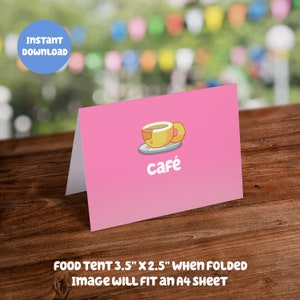 Blue Themed Pink Food Tent Card - Café: Digital Download - DIY Printable Party Decoration for Kids Birthday