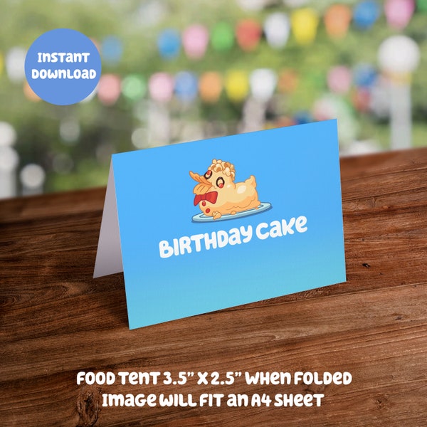 Blue Themed Food Tent Card - Birthday Cake: Digital Download - DIY Printable Party Decoration for Kids Birthday
