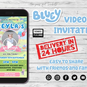 Blue Digital Birthday Party Invitation | Bluey video invitation | Bluey Party |  Video birthday Invitation | Kids birthday invite