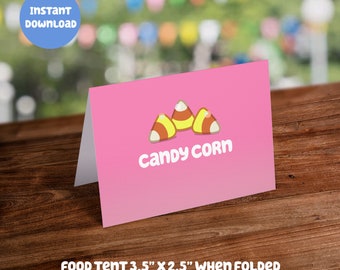 Blue Themed Pink Food Tent Card Bandit's Pizza: Digital Download DIY ...