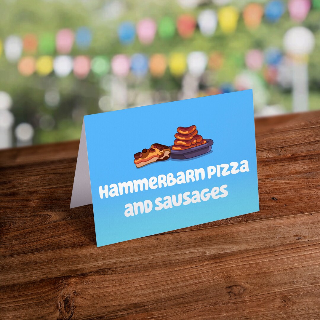 Bluey Themed Food Tent Card Hammerbarn Pizza and Sausages Etsy