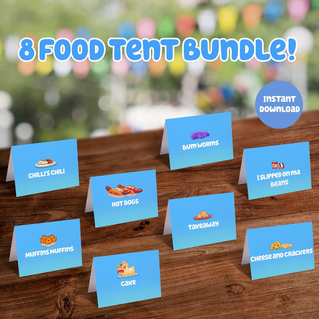 Blue Themed Food Tent Cards: 8 Digital Downloads DIY Printable Party ...