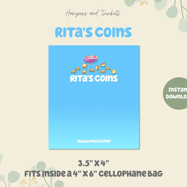 Blue Party Favor Rita's Coins | Digital Download | Bluey | Blue Dog | DIY Printable Party Decorations | Kids Birthday