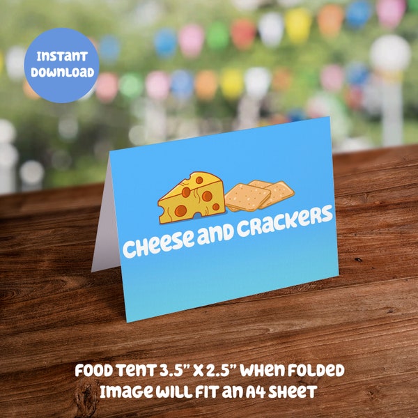 Blue Themed Food Tent Card - Cheese and Crackers: Digital Download - DIY Printable Party Decoration for Kids Birthday