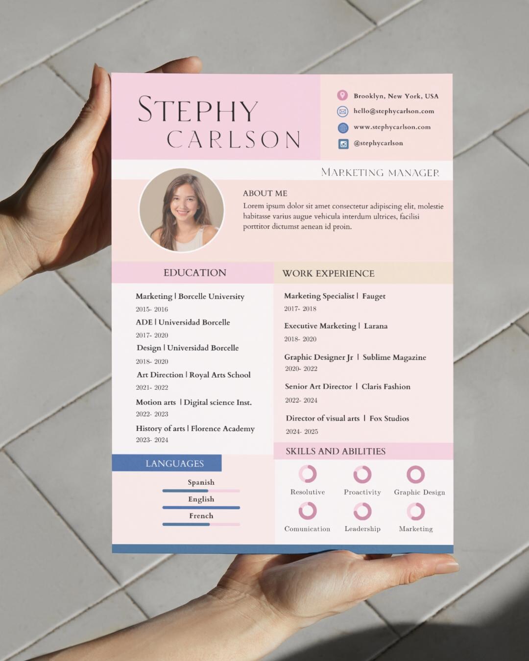 Resume Examples Female Editable Career Resume Template With Photo, Minimalist, Pink, Cover ...