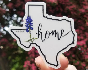 Home is Texas Sticker - Home Sticker - Texas Sticker - Bluebonnet Sticker - Texas Bluebonnets - Texas Outline - Bluebonnet Art - Texas Art