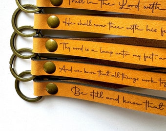 Psalm 46:10 Leather Wristlet Keychain - Bible Verse Key Fob, Real Leather