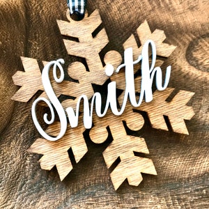 Personalized Ornament - Snowflake Christmas Ornament - Laser Cut Wood Ornament -  Name Christmas Ornament - Name Ornament