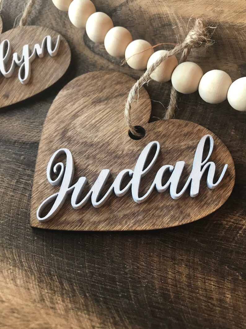 Personalized Heart Ornament Christmas Bead Garland Heart Etsy