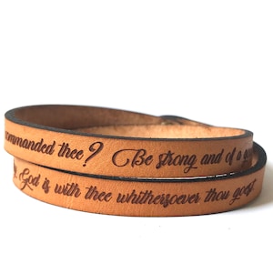 Joshua 1:9 Double Wrap Leather Bracelet - Scripture Bracelet - Thy God is with thee Cuff - Full Grain Real Leather Bracelet