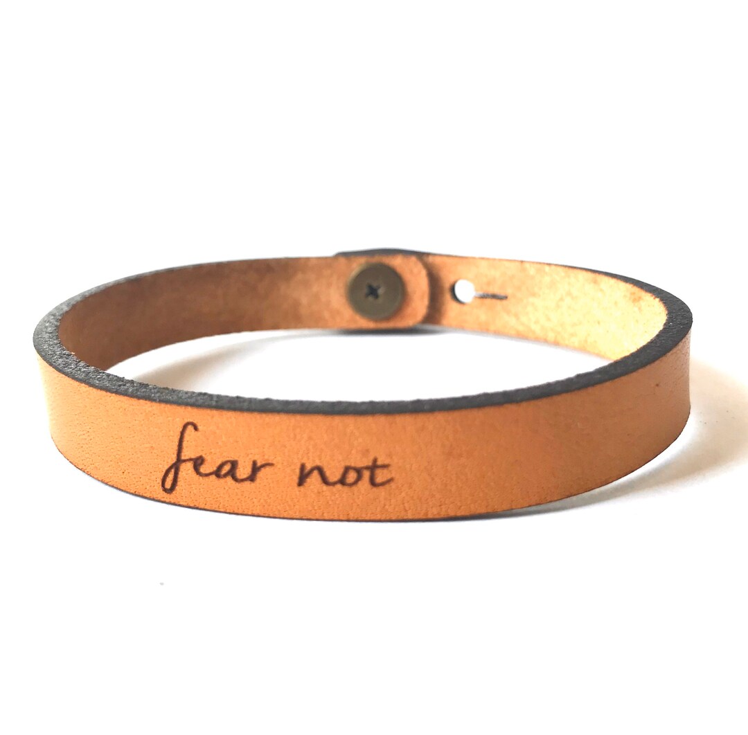 Fear Not Bracelet Thin Leather Bracelet Adjustable Full Grain Leather ...