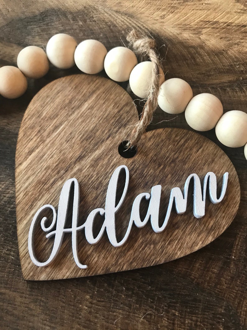 Personalized Heart Ornament Christmas Bead Garland Heart Etsy