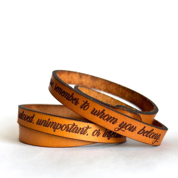 When You Feel Unloved Remember to Whom You Belong Double Wrap Leather Bracelet - Scripture Bracelet - - Full Grain Leather Bracelet