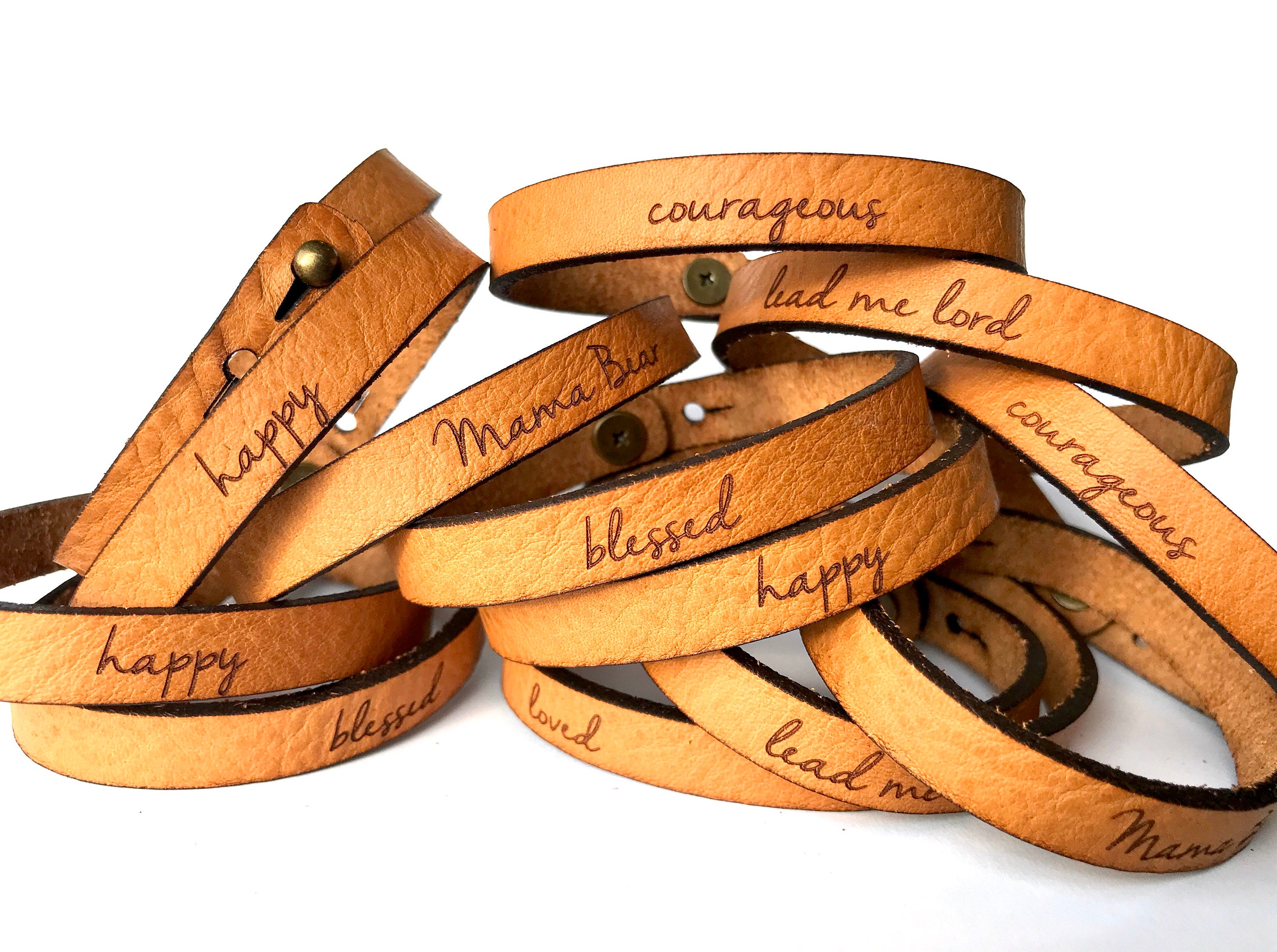 Your Words Thin Leather Bracelet Adjustable Full Grain Etsy