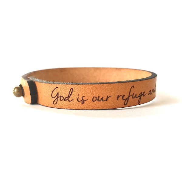 Psalm 46 Bracelet - God is our refuge Full Grain Leather - Boho Style - Scripture Engraved Bracelet Encouraging Gift - Choose Your Words