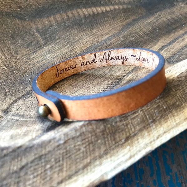 Custom Thin Leather Bracelet - Personalized Engraved Word Bracelet - Hidden Message Custom Engraved Bracelet - Gift For Him or Her