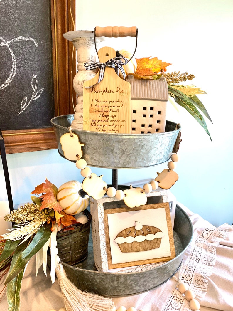 Tiered Tray Pumpkin Garland Wooden Fall Garland Neutral Etsy