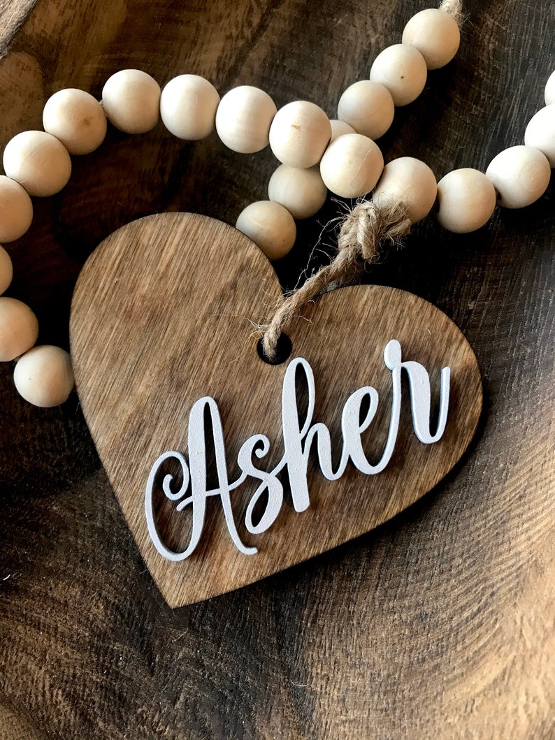 Personalized Heart Ornament Christmas Bead Garland Heart Etsy