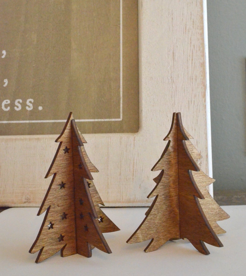 Wood Christmas Trees Tiered Tray Decor Neutral Decor Etsy