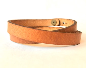 Double Wrap Leather Bracelet - Adjustable Stud Cuff - Classic Boho Style  - Full Grain Leather Cuff -  Gift For Her - Dainty Jewelry