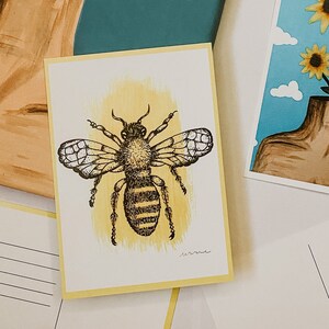 Bee Postcard | Original Illustration | Bee Wall Art | Save The Bees | Bee Happy Art | Positive Postcard | Yellow Postcard | Brolly Weather