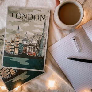London SkyLine | A5 Lined Notebook | Recycled Fleck Card | 48 Pages | School Notebook | Work Notebook | Uni Notebook | London Illustration