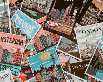 TEN Travel Postcards | City Postcards | City Prints | Canada | Paris | Amsterdam Illustration | Tokyo Illustration | London | Brolly Weather