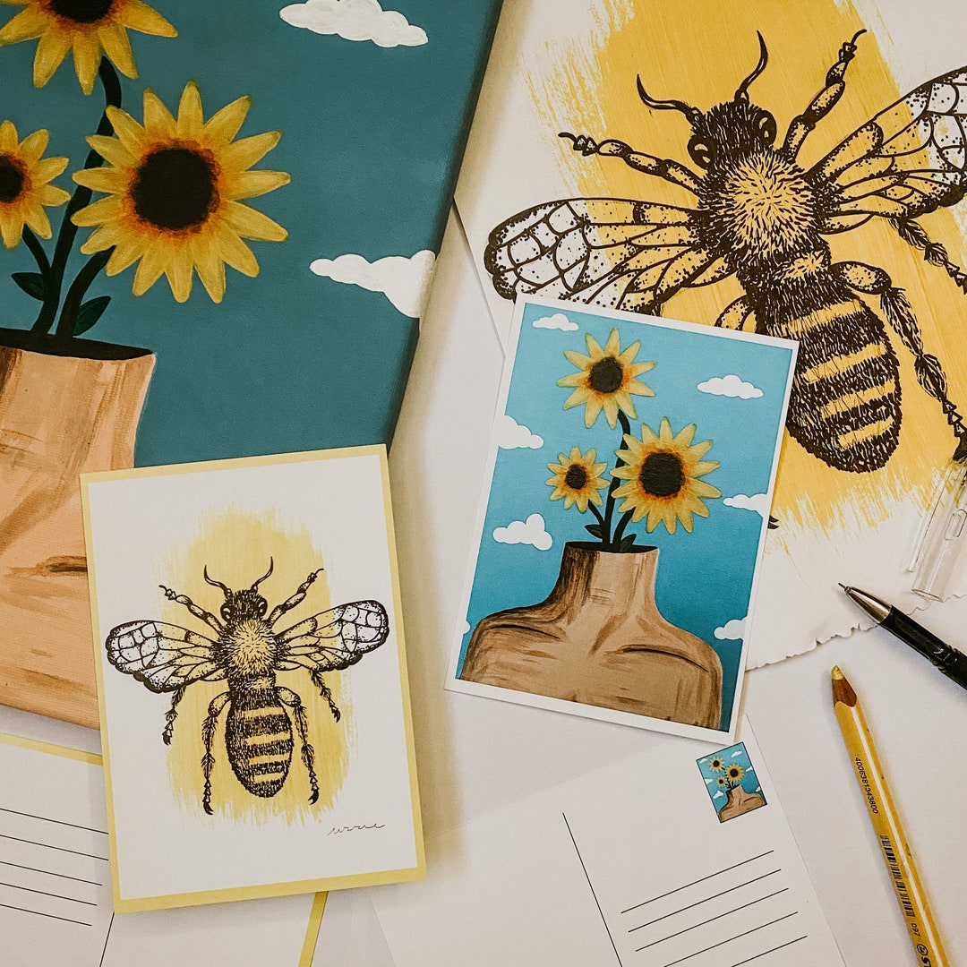 Bee Postcard | Original Illustration | Bee Wall Art | Save the Bees ...