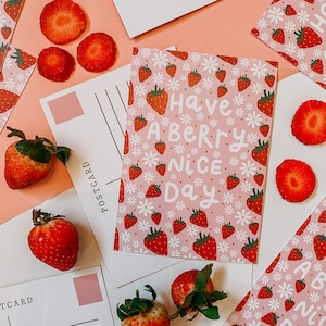 Cartolina "Buona giornata con le bacche" / Cartolina di frutta / Stampa di frutta / Illustrazione di fragole / Cartolina A6 / Cartolina positiva / Meteo Brolly