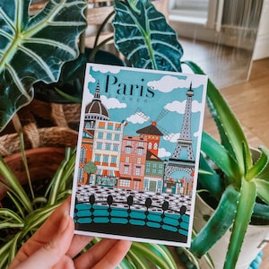 Paris Postcard | Travel Postcard | A6 Postcard | Paris Wall Print | Paris Art | Paris Illustration | Eiffel Tower | Brolly Weather