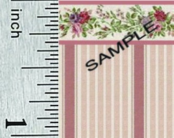 Quarter Scale, Half Scale and 1:144 Scale Miniature Rose Stripe Dollhouse Wallpaper (1A)