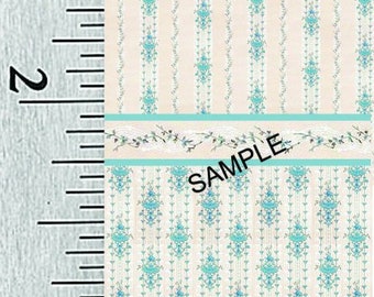 Quarter Scale, Half Scale and 1:144 Scale Miniature Peach and Turquoise Dollhouse Wallpaper (2C)