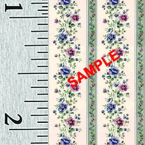 Quarter Scale, Half Scale and 1:144 Scale Miniature Floral Stripe Dollhouse Wallpaper (7C)