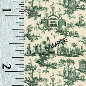 Quarter Scale, Half Scale and 1:144 Scale Miniature Olive Toile Dollhouse Wallpaper (2B)
