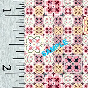 May include: A seamless pattern of colorful, intricate tile designs. The tiles are arranged in a repeating pattern, creating a visually appealing and decorative design. The tiles feature a variety of colors, including pink, yellow, blue, and green.